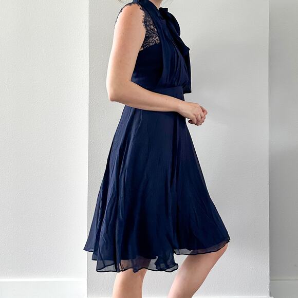 Seraphine Midnight Blue Maternity & Nursing Dress with Neckline Tie - Picture 4 of 10